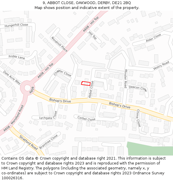 9, ABBOT CLOSE, OAKWOOD, DERBY, DE21 2BQ: Location map and indicative extent of plot