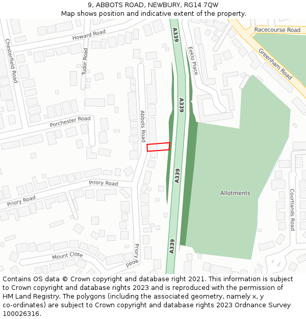 9, ABBOTS ROAD, NEWBURY, RG14 7QW: Location map and indicative extent of plot