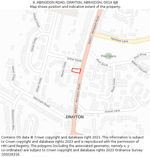 9, ABINGDON ROAD, DRAYTON, ABINGDON, OX14 4JB: Location map and indicative extent of plot