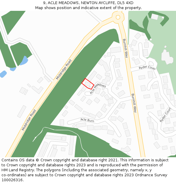 9, ACLE MEADOWS, NEWTON AYCLIFFE, DL5 4XD: Location map and indicative extent of plot