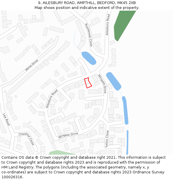 9, AILESBURY ROAD, AMPTHILL, BEDFORD, MK45 2XB: Location map and indicative extent of plot