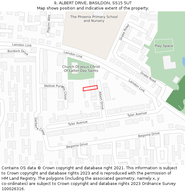 9, ALBERT DRIVE, BASILDON, SS15 5UT: Location map and indicative extent of plot