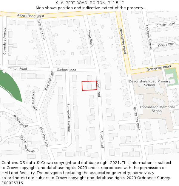 9, ALBERT ROAD, BOLTON, BL1 5HE: Location map and indicative extent of plot