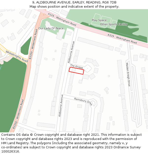 9, ALDBOURNE AVENUE, EARLEY, READING, RG6 7DB: Location map and indicative extent of plot