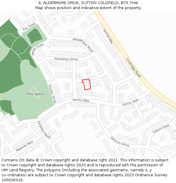 9, ALDERMORE DRIVE, SUTTON COLDFIELD, B75 7HW: Location map and indicative extent of plot