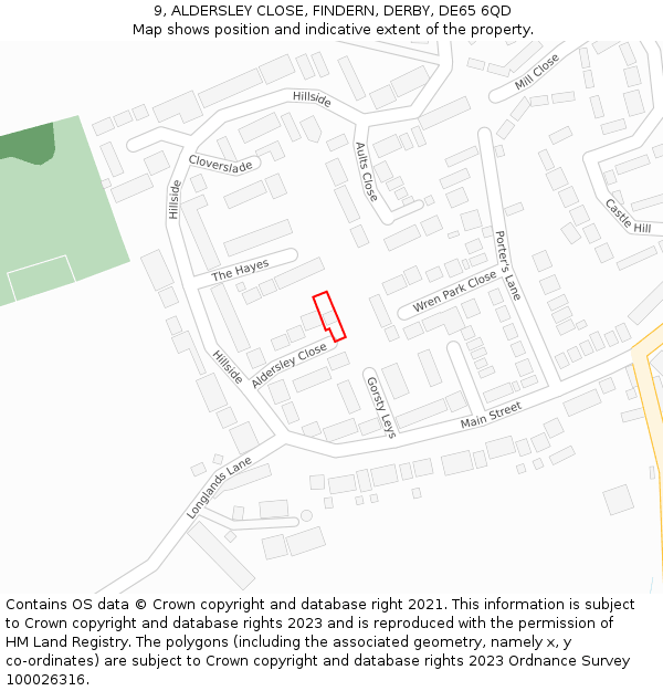 9, ALDERSLEY CLOSE, FINDERN, DERBY, DE65 6QD: Location map and indicative extent of plot