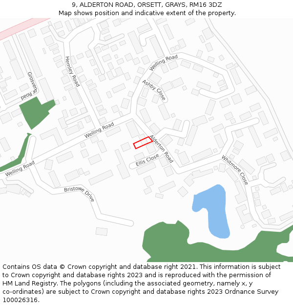 9, ALDERTON ROAD, ORSETT, GRAYS, RM16 3DZ: Location map and indicative extent of plot