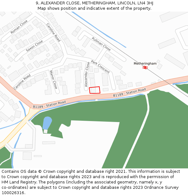 9, ALEXANDER CLOSE, METHERINGHAM, LINCOLN, LN4 3HJ: Location map and indicative extent of plot