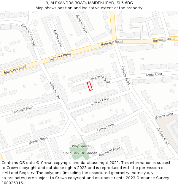9, ALEXANDRA ROAD, MAIDENHEAD, SL6 6BG: Location map and indicative extent of plot