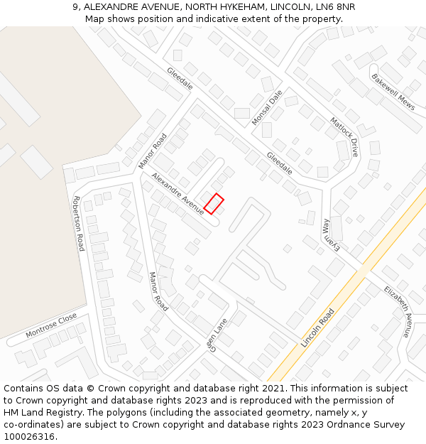 9, ALEXANDRE AVENUE, NORTH HYKEHAM, LINCOLN, LN6 8NR: Location map and indicative extent of plot