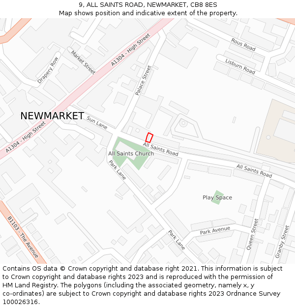 9, ALL SAINTS ROAD, NEWMARKET, CB8 8ES: Location map and indicative extent of plot