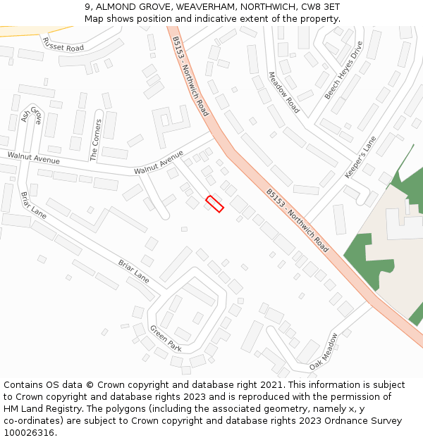 9, ALMOND GROVE, WEAVERHAM, NORTHWICH, CW8 3ET: Location map and indicative extent of plot