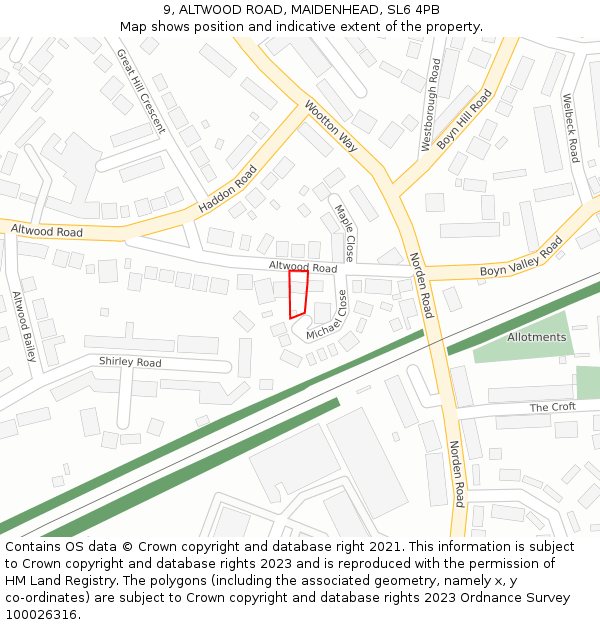 9, ALTWOOD ROAD, MAIDENHEAD, SL6 4PB: Location map and indicative extent of plot