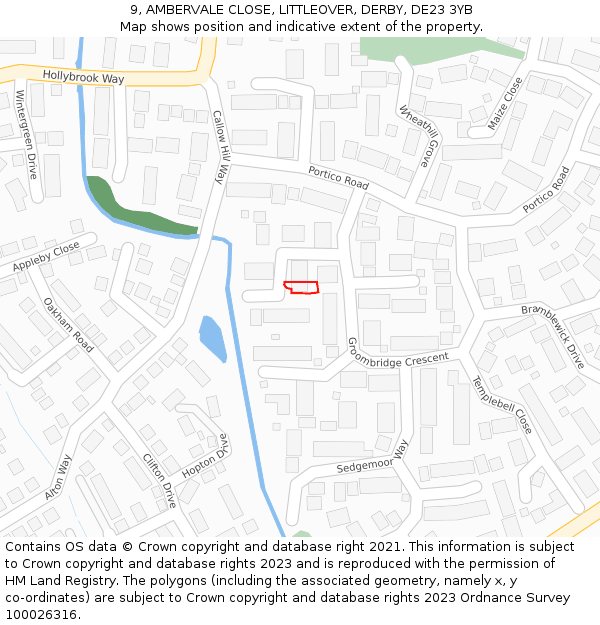 9, AMBERVALE CLOSE, LITTLEOVER, DERBY, DE23 3YB: Location map and indicative extent of plot
