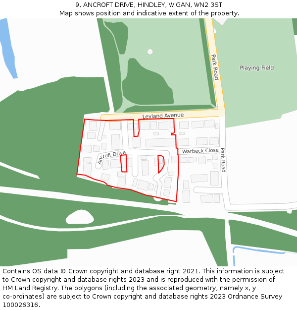 9, ANCROFT DRIVE, HINDLEY, WIGAN, WN2 3ST: Location map and indicative extent of plot