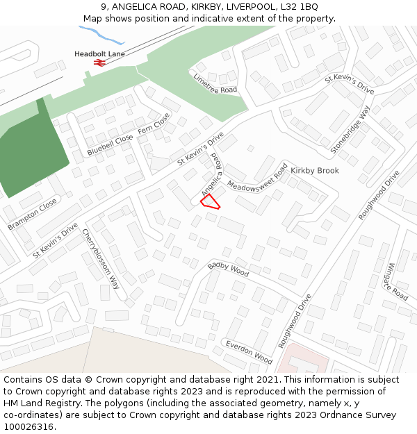 9, ANGELICA ROAD, KIRKBY, LIVERPOOL, L32 1BQ: Location map and indicative extent of plot