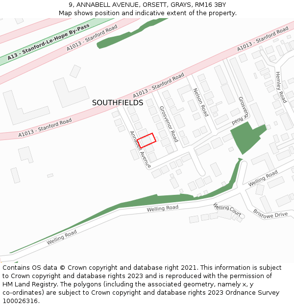 9, ANNABELL AVENUE, ORSETT, GRAYS, RM16 3BY: Location map and indicative extent of plot