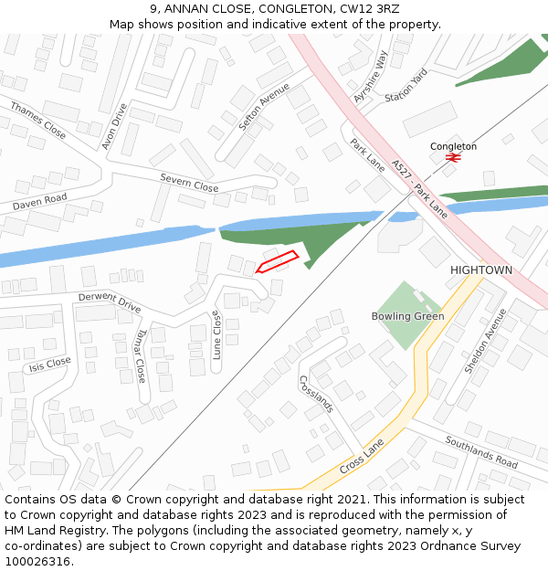 9, ANNAN CLOSE, CONGLETON, CW12 3RZ: Location map and indicative extent of plot