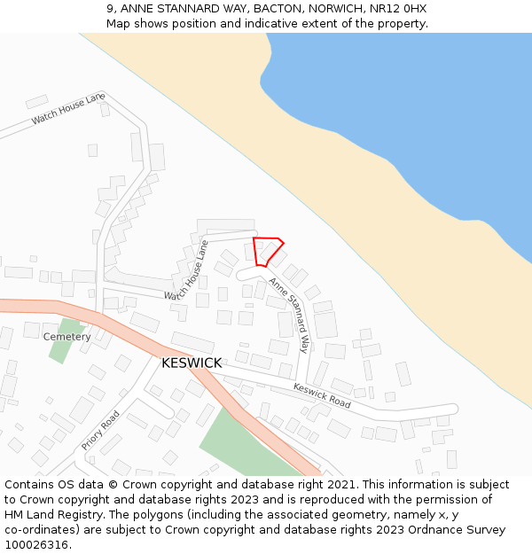 9, ANNE STANNARD WAY, BACTON, NORWICH, NR12 0HX: Location map and indicative extent of plot