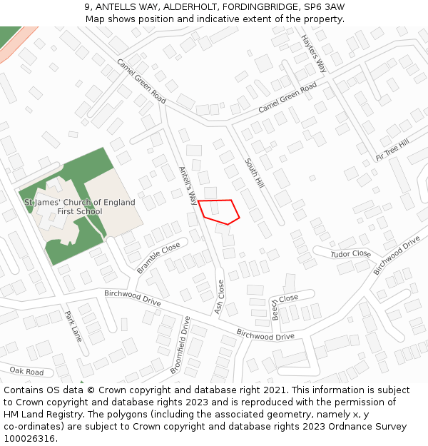 9, ANTELLS WAY, ALDERHOLT, FORDINGBRIDGE, SP6 3AW: Location map and indicative extent of plot