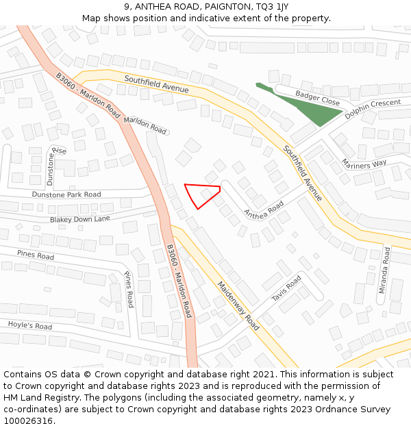9, ANTHEA ROAD, PAIGNTON, TQ3 1JY: Location map and indicative extent of plot