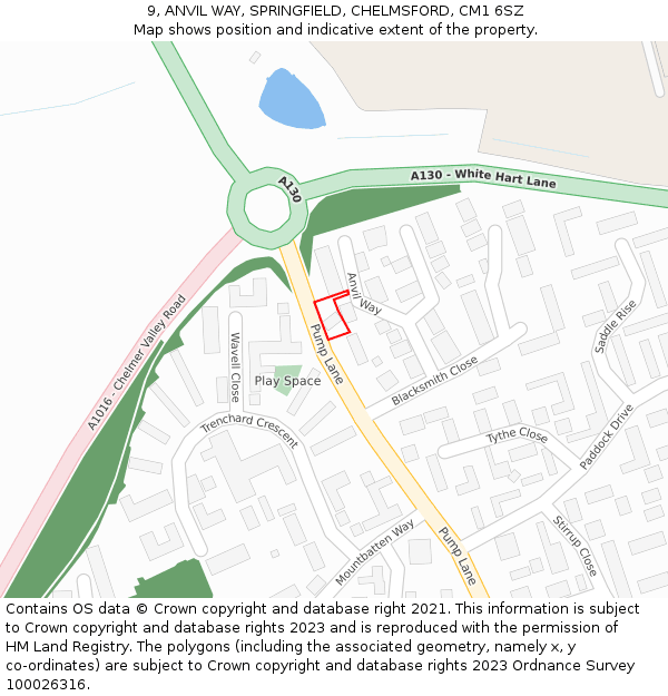 9, ANVIL WAY, SPRINGFIELD, CHELMSFORD, CM1 6SZ: Location map and indicative extent of plot