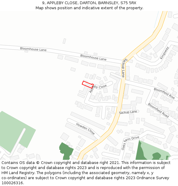 9, APPLEBY CLOSE, DARTON, BARNSLEY, S75 5RX: Location map and indicative extent of plot