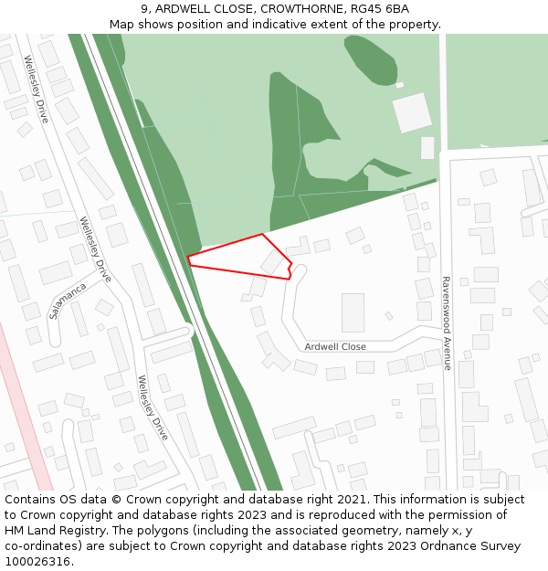 9, ARDWELL CLOSE, CROWTHORNE, RG45 6BA: Location map and indicative extent of plot