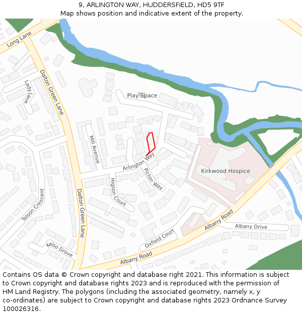 9, ARLINGTON WAY, HUDDERSFIELD, HD5 9TF: Location map and indicative extent of plot