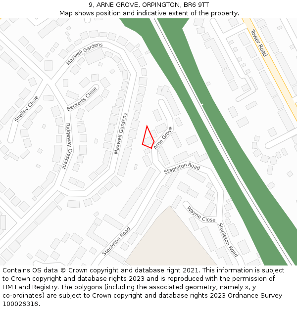 9, ARNE GROVE, ORPINGTON, BR6 9TT: Location map and indicative extent of plot