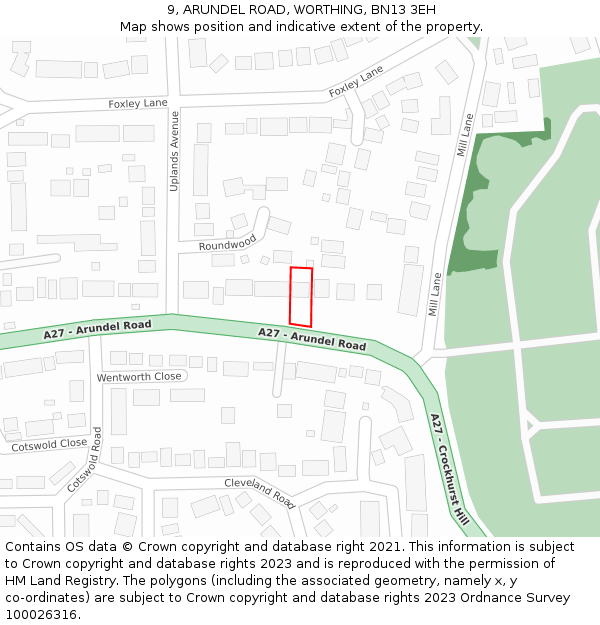 9, ARUNDEL ROAD, WORTHING, BN13 3EH: Location map and indicative extent of plot