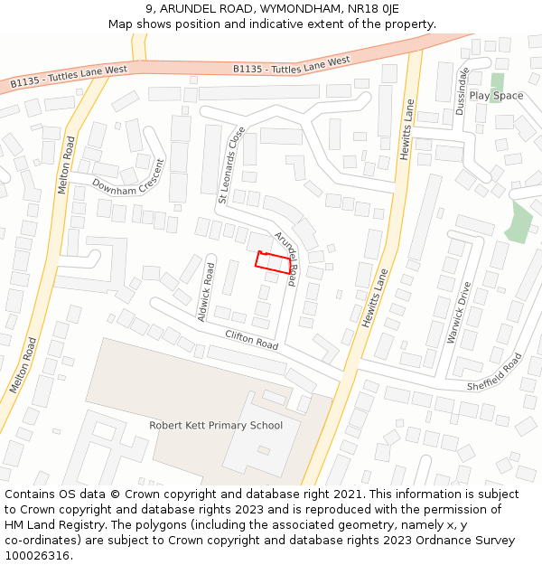 9, ARUNDEL ROAD, WYMONDHAM, NR18 0JE: Location map and indicative extent of plot