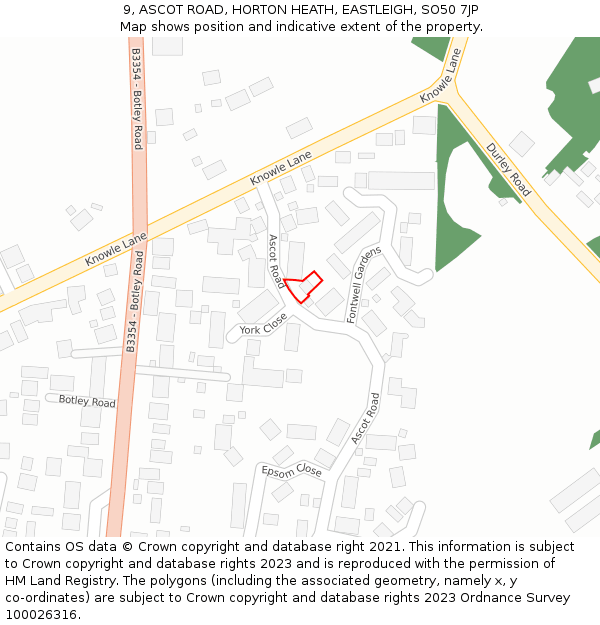 9, ASCOT ROAD, HORTON HEATH, EASTLEIGH, SO50 7JP: Location map and indicative extent of plot