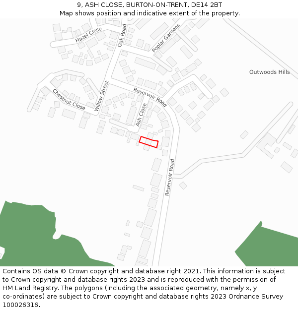9, ASH CLOSE, BURTON-ON-TRENT, DE14 2BT: Location map and indicative extent of plot