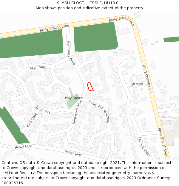 9, ASH CLOSE, HESSLE, HU13 0LL: Location map and indicative extent of plot