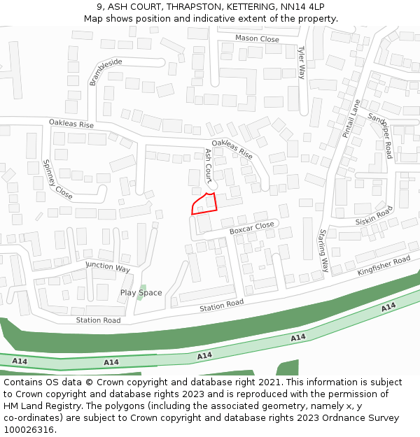 9, ASH COURT, THRAPSTON, KETTERING, NN14 4LP: Location map and indicative extent of plot