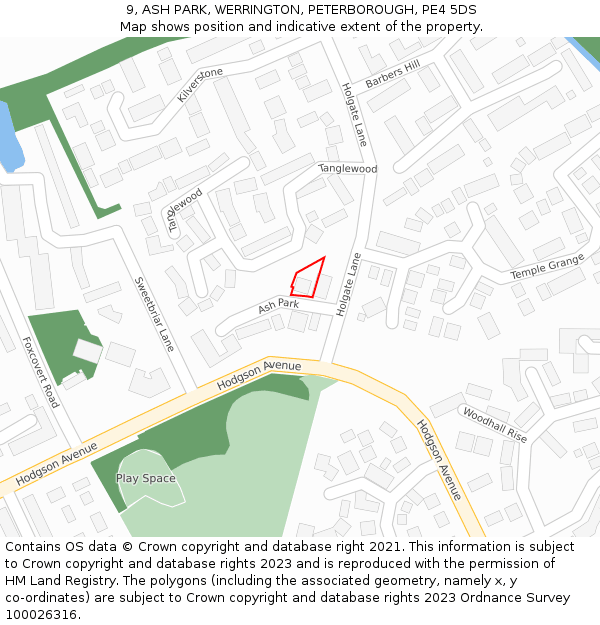 9, ASH PARK, WERRINGTON, PETERBOROUGH, PE4 5DS: Location map and indicative extent of plot