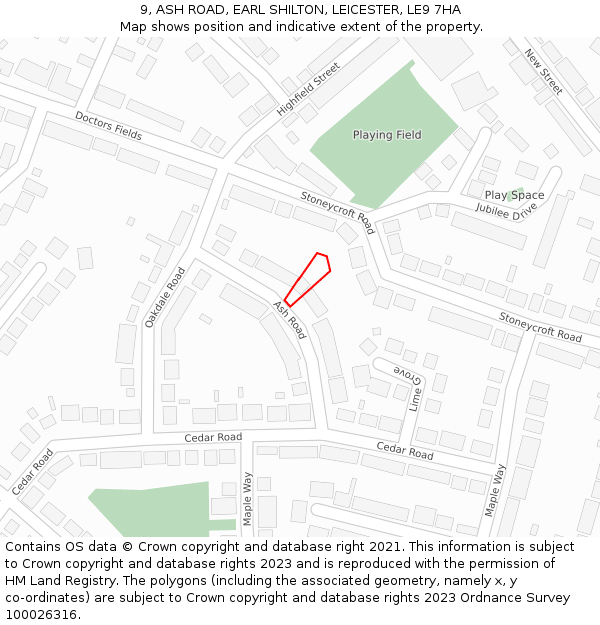 9, ASH ROAD, EARL SHILTON, LEICESTER, LE9 7HA: Location map and indicative extent of plot
