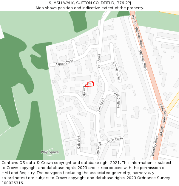 9, ASH WALK, SUTTON COLDFIELD, B76 2PJ: Location map and indicative extent of plot