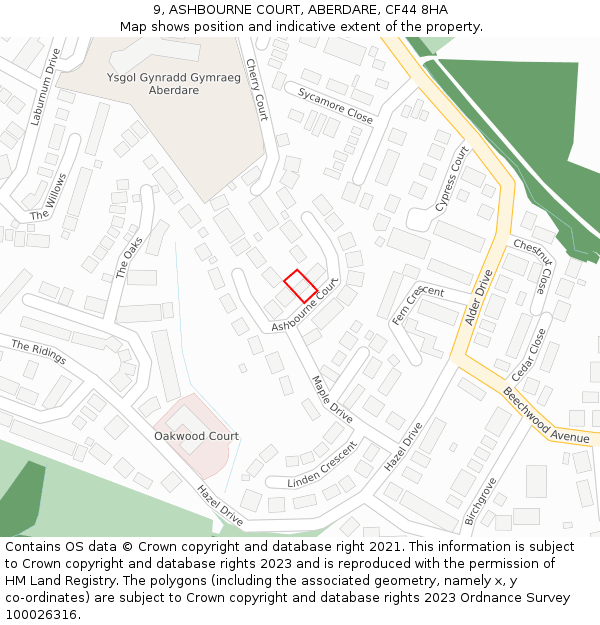 9, ASHBOURNE COURT, ABERDARE, CF44 8HA: Location map and indicative extent of plot