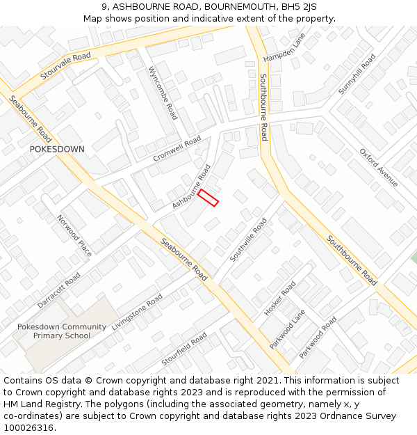 9, ASHBOURNE ROAD, BOURNEMOUTH, BH5 2JS: Location map and indicative extent of plot