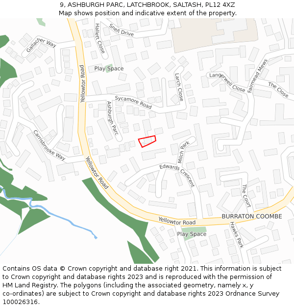 9, ASHBURGH PARC, LATCHBROOK, SALTASH, PL12 4XZ: Location map and indicative extent of plot