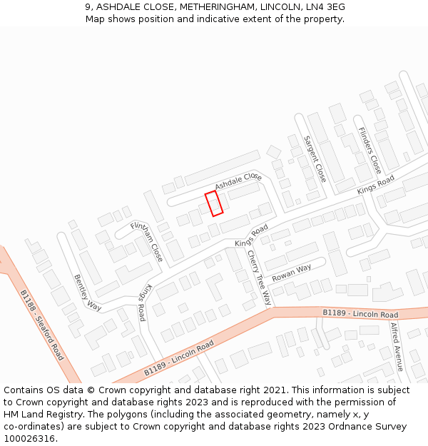 9, ASHDALE CLOSE, METHERINGHAM, LINCOLN, LN4 3EG: Location map and indicative extent of plot