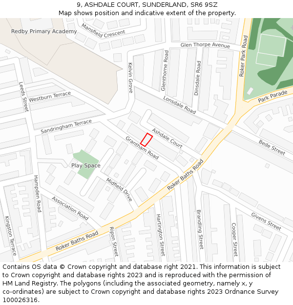 9, ASHDALE COURT, SUNDERLAND, SR6 9SZ: Location map and indicative extent of plot