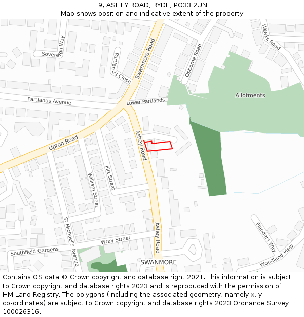 9, ASHEY ROAD, RYDE, PO33 2UN: Location map and indicative extent of plot