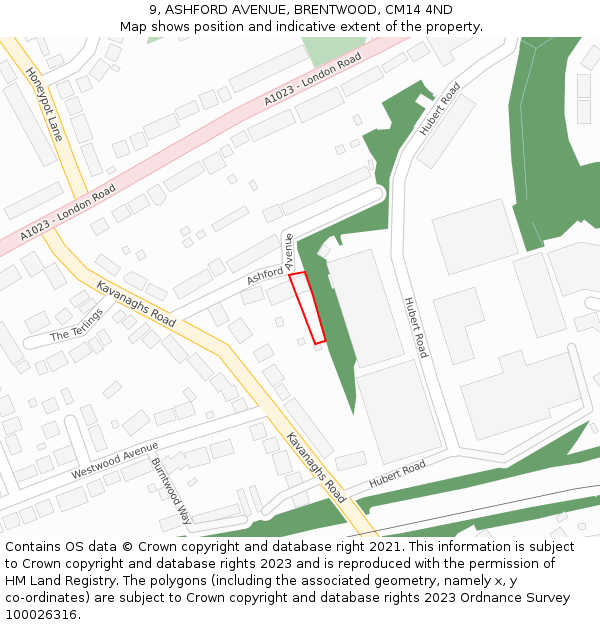 9, ASHFORD AVENUE, BRENTWOOD, CM14 4ND: Location map and indicative extent of plot
