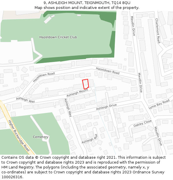 9, ASHLEIGH MOUNT, TEIGNMOUTH, TQ14 8QU: Location map and indicative extent of plot
