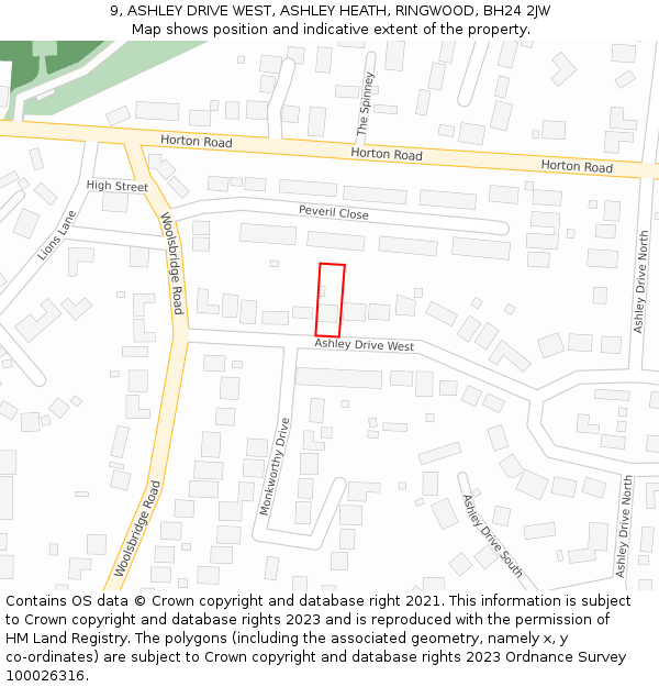 9, ASHLEY DRIVE WEST, ASHLEY HEATH, RINGWOOD, BH24 2JW: Location map and indicative extent of plot