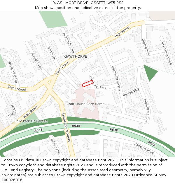 9, ASHMORE DRIVE, OSSETT, WF5 9SF: Location map and indicative extent of plot