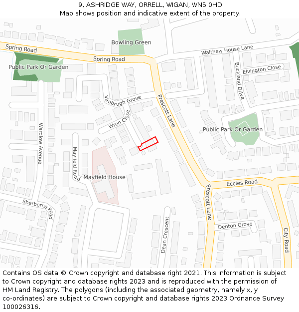 9, ASHRIDGE WAY, ORRELL, WIGAN, WN5 0HD: Location map and indicative extent of plot